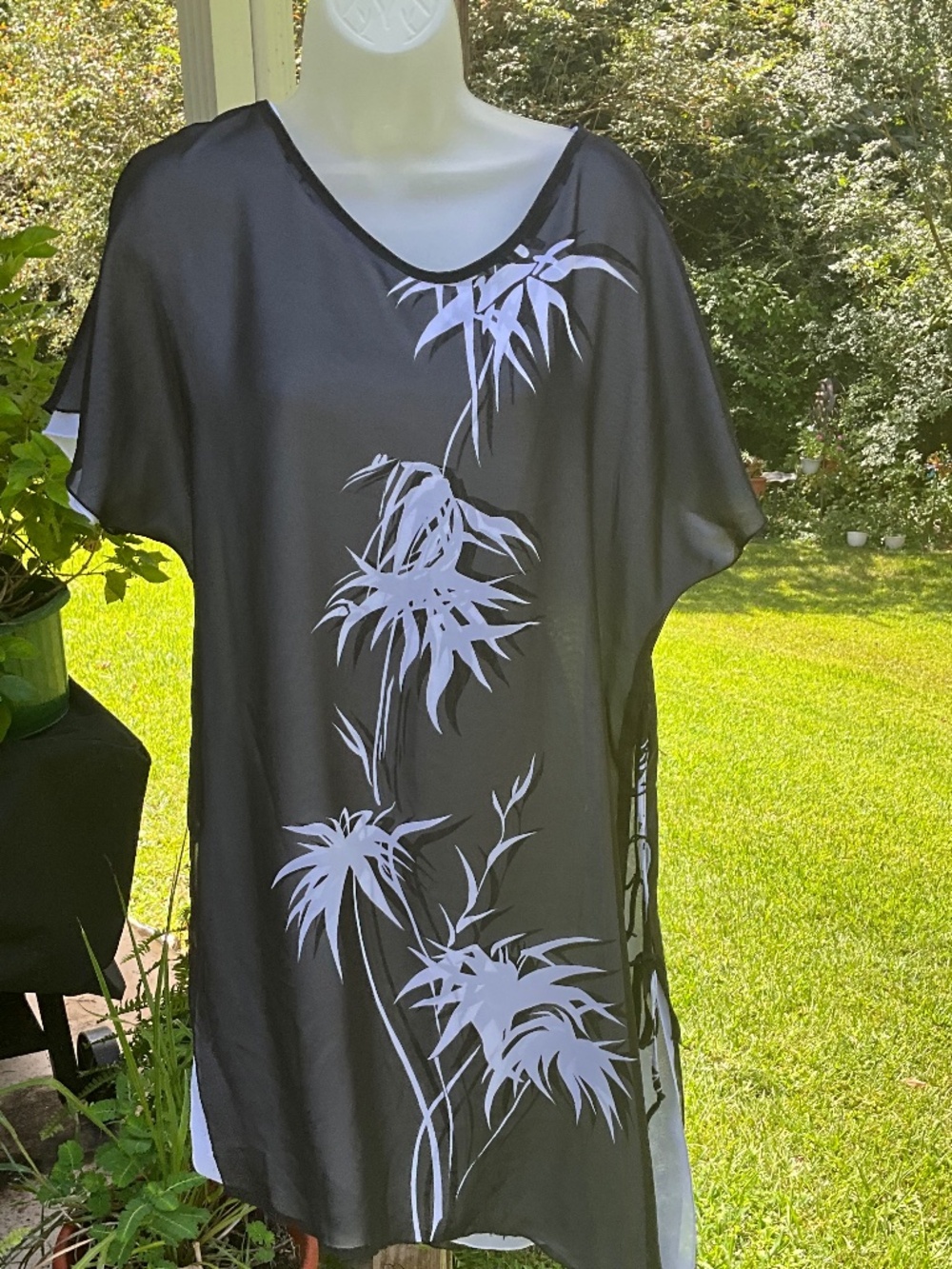 EUropean Sheer Chiffon Resort Tunic Cover-Up Lace-Up US 8,, NWOT - Picture 6 of 14